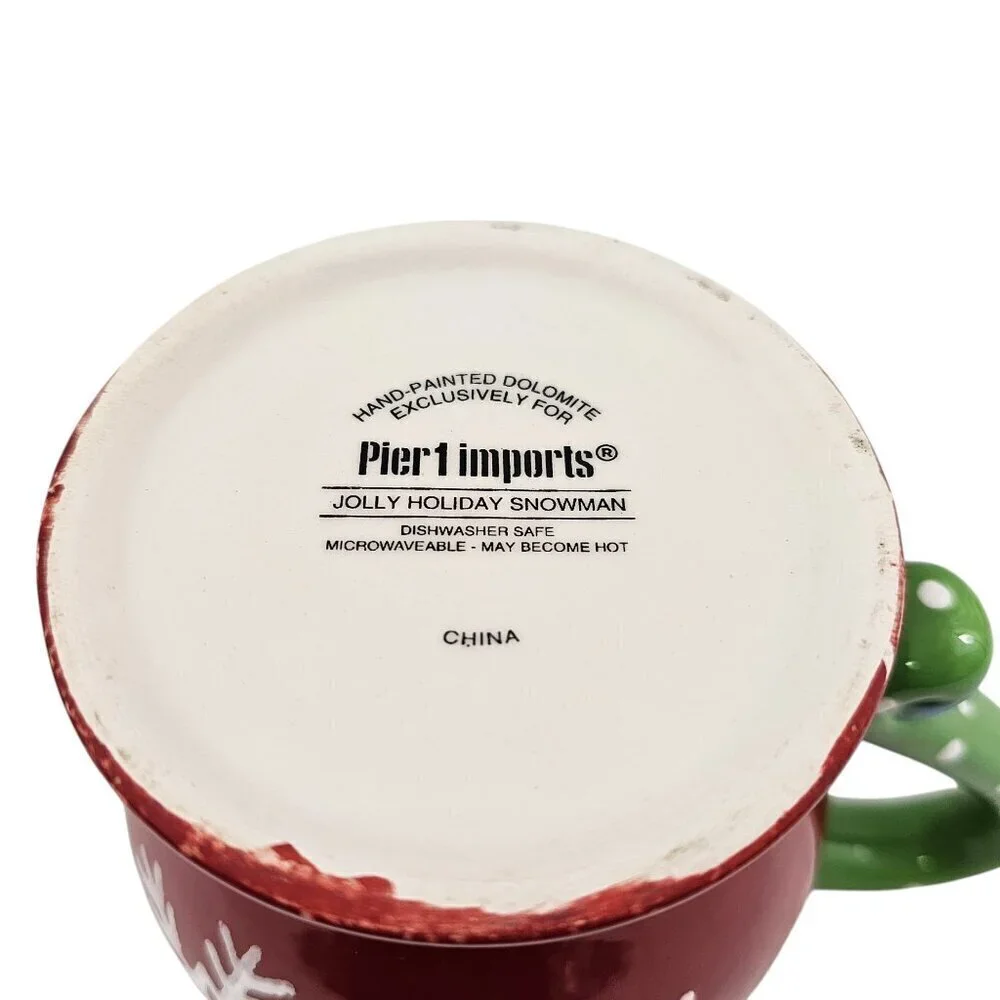 Pier 1 Imports JOLLY HOLIDAY SNOWMAN Large Red 20 Oz Dolomite Christmas Mug Cup